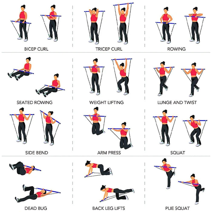 Multifunctional Pilates Bar with Resistance Bands for Home Fitness